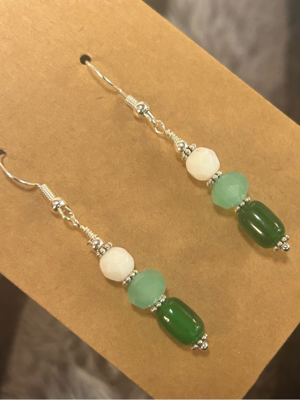 Handcrafted cat eye glass barrel milk glass crystal dangle earrings